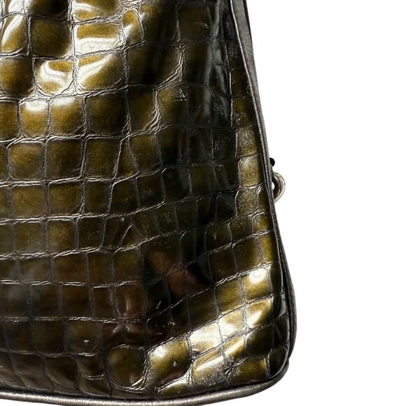 Brighton Cher Hobo Shoulder Bag Patent Leather Croc Embossed Olive Green Bronze - Picture 8 of 9